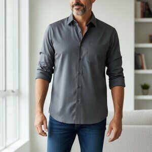 800 MENS MEDIUM NAVY BLUE BUTTON DOWN SHIRT